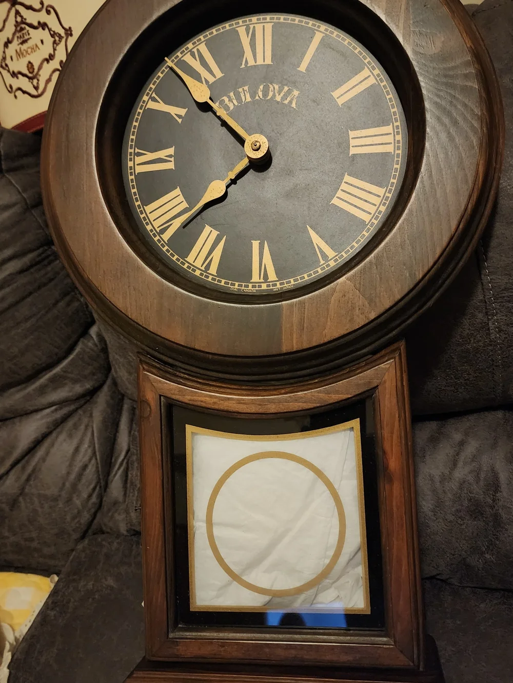 NEW Bulova Wooden Wall Clock in Brown and Gold Roman Dial